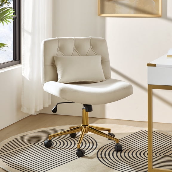 Adjustable Modern Swivel Velvet Desk Task Chair for Makeup Vanity Tan