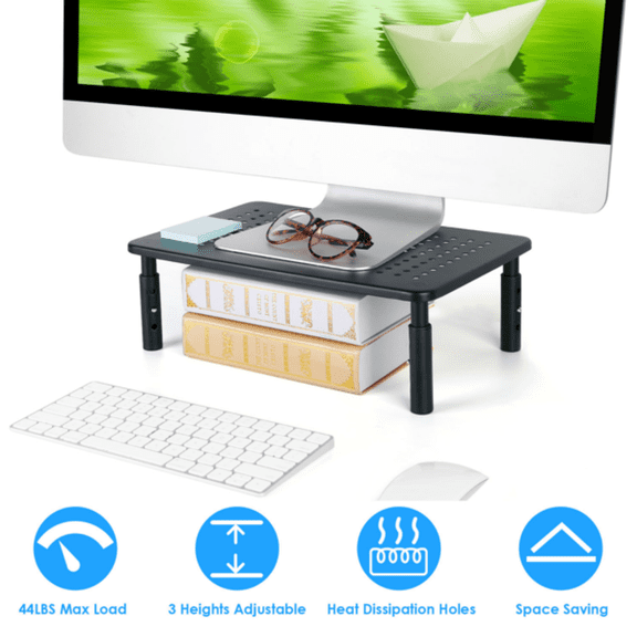 Adjustable Monitor Riser Stand, 3Level Height Adjustable Metal Monitor Stand with Ventilated Mesh Platform, 44 Lbs Capacity for Monitor, Laptop, Printer