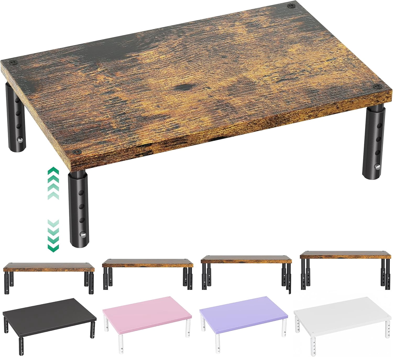 Adjustable Monitor Stand Riser for Desk, Computer & Laptop Stand, Desk Organizers and Accessories, Office Desk Accessories & Workspace Organizer for Home Office, Brown Wood