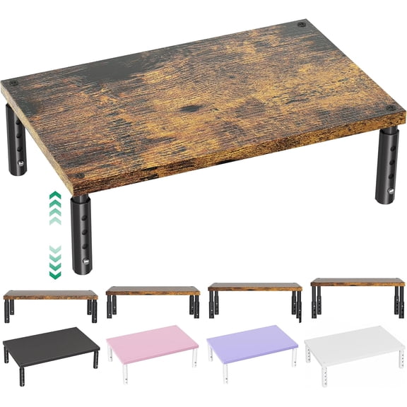 Adjustable Monitor Stand Riser for Desk, Computer & Laptop Stand, Desk Organizers and Accessories, Office Desk Accessories & Workspace Organizer for Home Office, Brown Wood