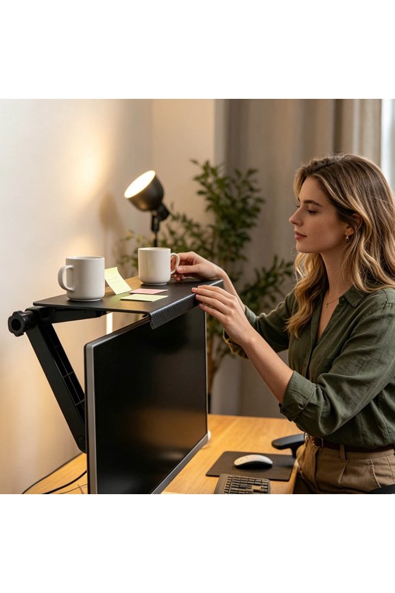 Adjustable Monitor Top Shelf Organizer, No-drill ABS Desk Storage Rack, Anti-slip Desktop Caddy For Office Home(Black)