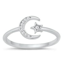 Adjustable Moon Star Clear Cubic Zirconia Ring .925 Sterling Silver Band White Jewelry Female Size 5