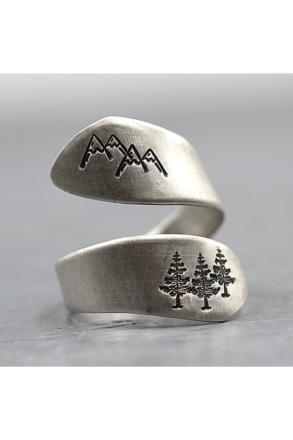 Adjustable Mountain Forest Ring: Lightweight Nature-Inspired Alloy Design, 5 Grams, Open Ring, Forest Jewelry