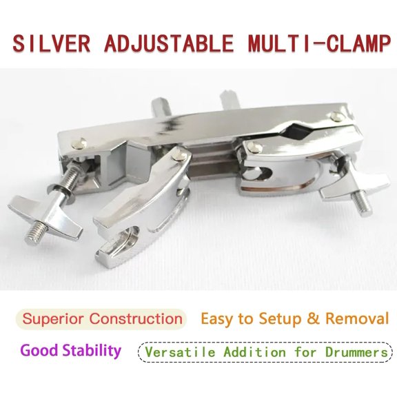 Adjustable Multi-Clamp, Silver Stainless Steel Cymbal Mount Holder | Quick Release Drum Cymbal Stand Clamp with Adjustable Angle, Multi-Clamp for Drum Hardware, Premium Stainless Steel Build