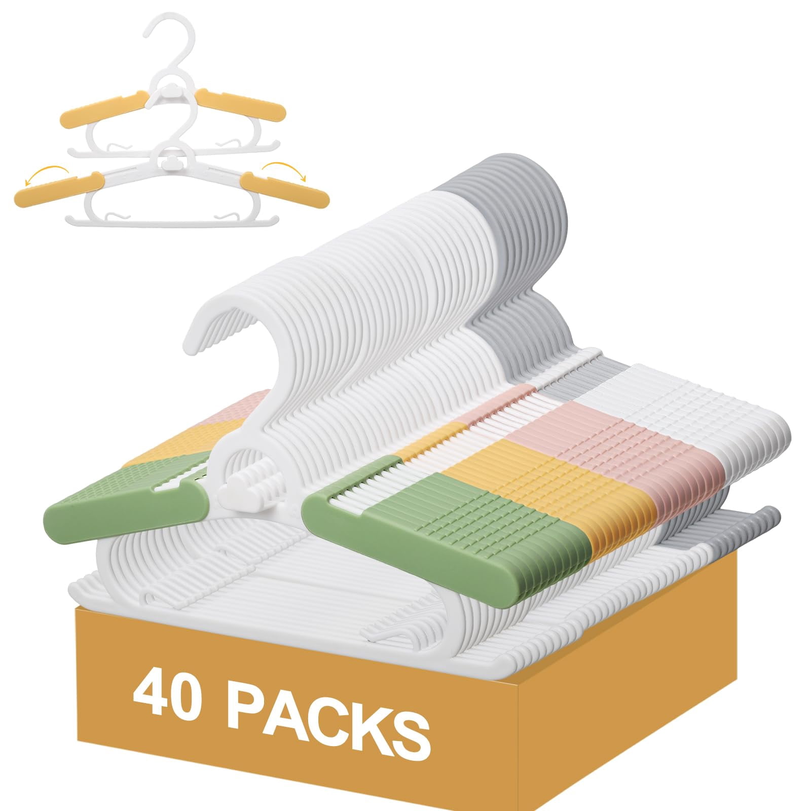 Adjustable Multicolor 11-15" 40 Pack Clothes Hangers for Baby and Children Closet Storage