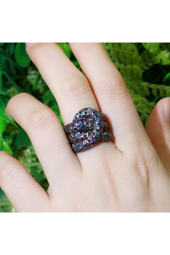 Adjustable Multicolor CZ Micro Pave Geometric Open Engagement Ring Women Wedding