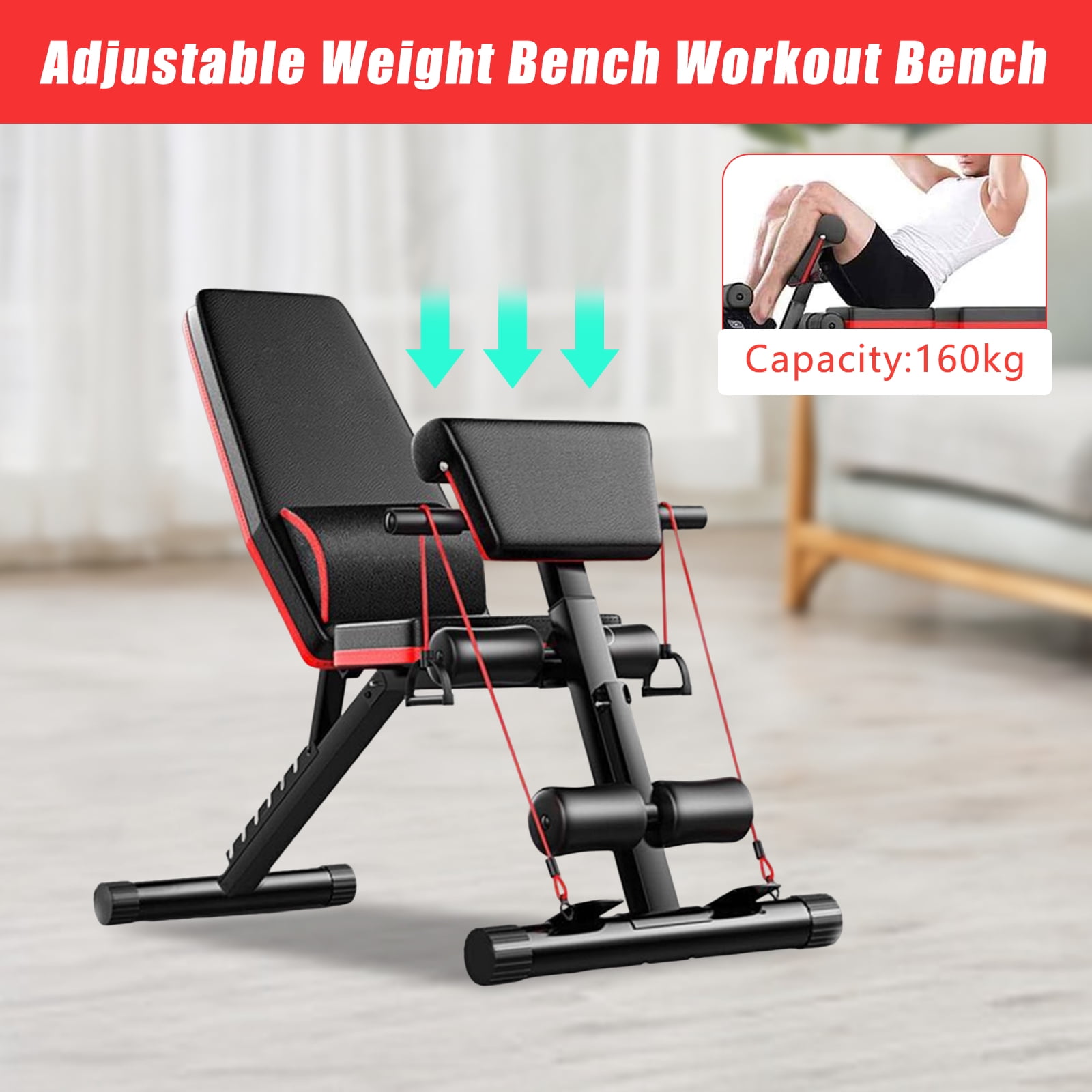 Adjustable Multifunctional Weight Bench with Anti-Sweat Leather Pads, Heavy-Duty Steel Frame, Comfortable Foam Cushion for Full-Body Workouts