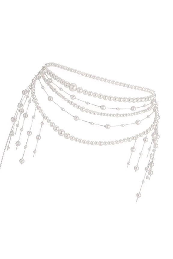 Adjustable Multilayer Faux Pearls Waist Belt Belly Chain for Women Retro Fashion Body Jewelry Stylish 90s Design