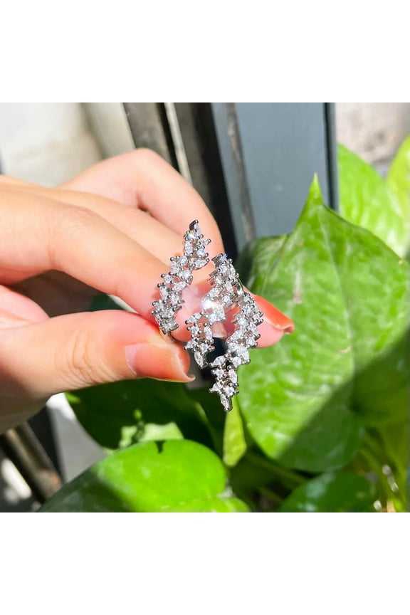 Adjustable Multiple CZ Leaf Long Wrap Finger Ring White Gold Plated Jewelry Gift