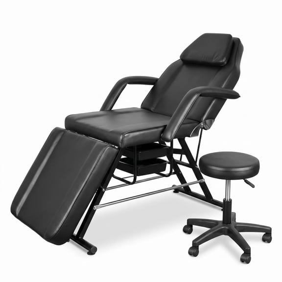 Adjustable Multipurpose Spa Bed with Hydraulic Rotating Stool, Portable Foldable Massage Table, Facial Chair Removable Headrest for Spa Beauty Treatment