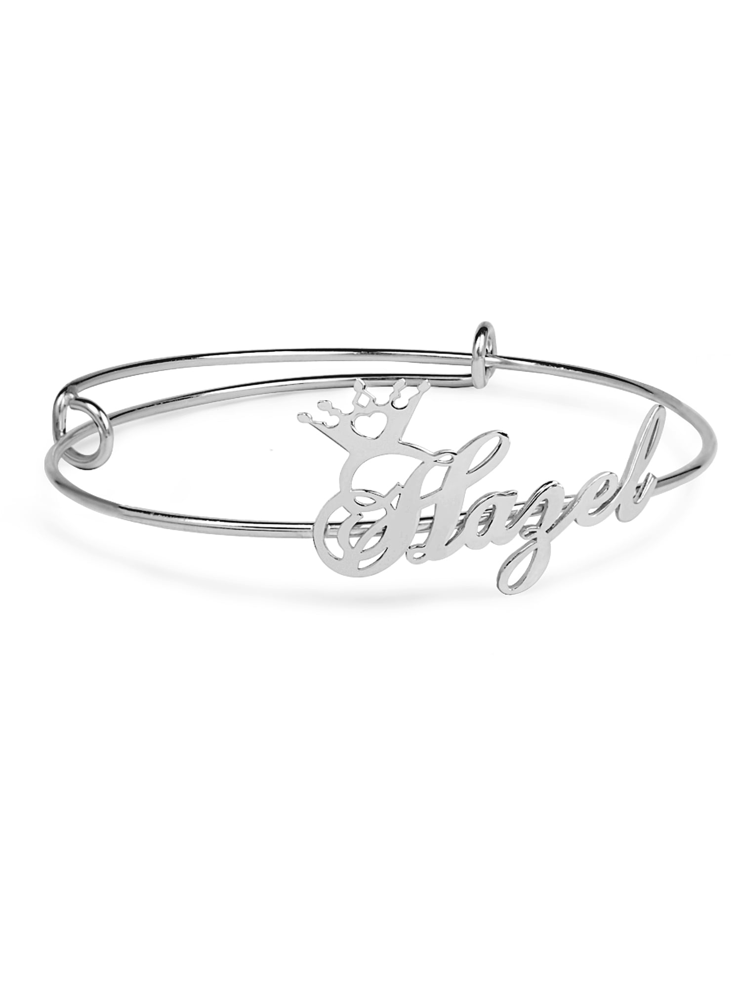 Adjustable Name Bangle Bracelet. With Crown on Name