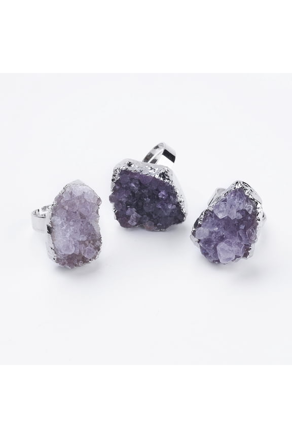Adjustable Natural Druzy Amethyst Finger Rings Size 8 Platinum 18mm Size 8 diy