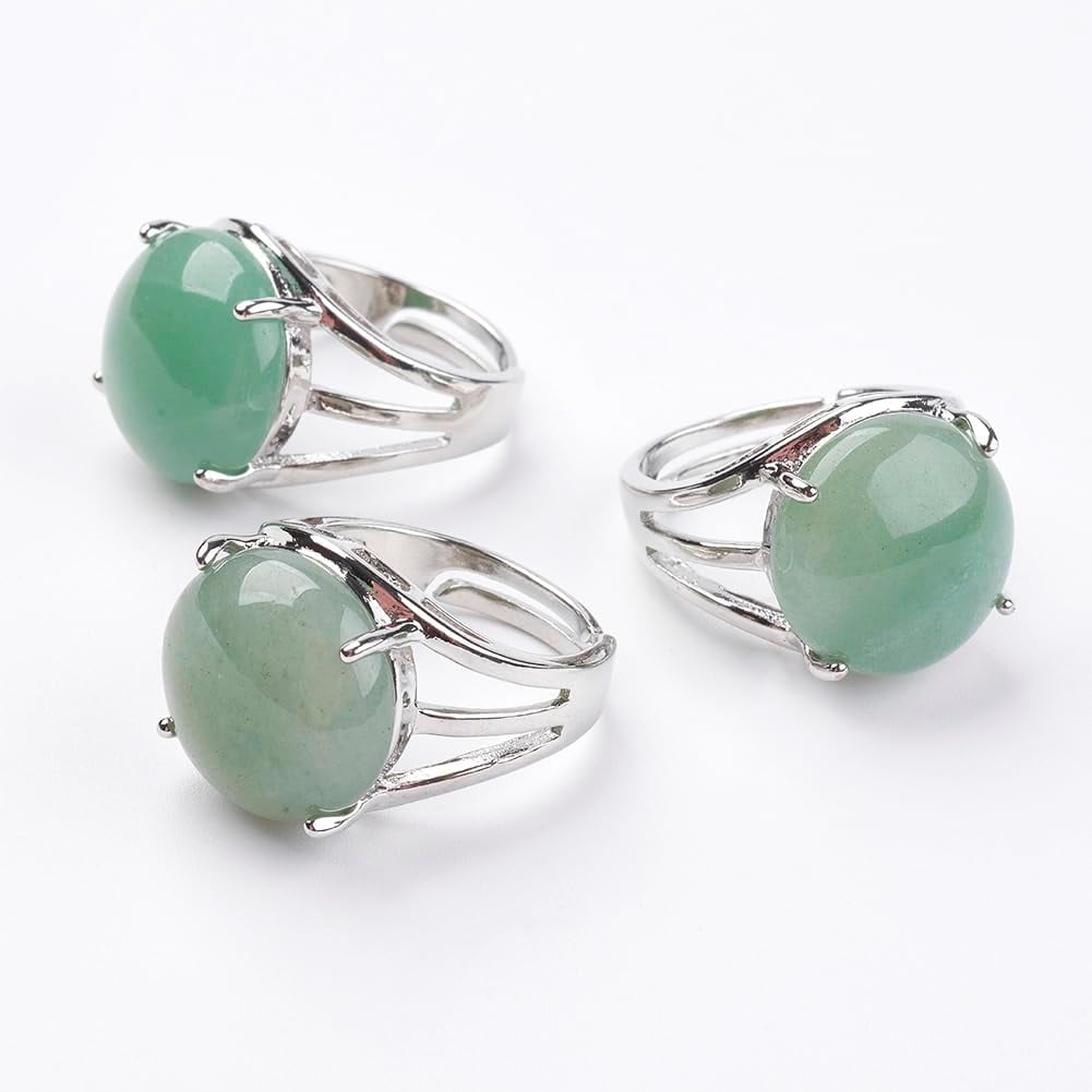 ORIGACH Adjustable Natural Green Aventurine Finger Rings With Brass Findings Size 7 Gemstone Inner Diameter 17.5mm For Women