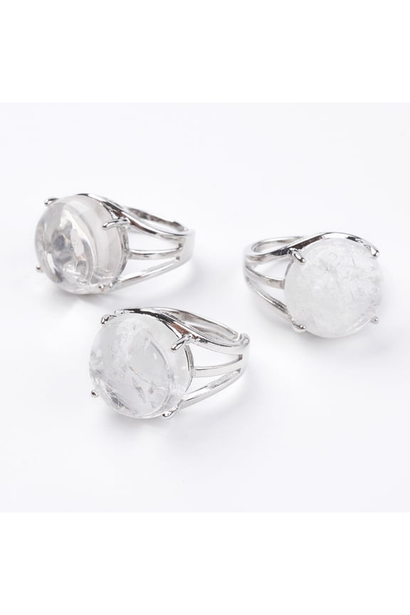 Adjustable Natural Quartz Finger Rings with Brass Findings US Size 7 1/4(17.5mm)