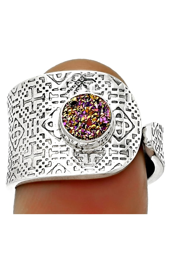Adjustable Natural Titanium Druzy 925 Sterling Silver Ring s.7.5 Jewelry R-1319 SDR170223