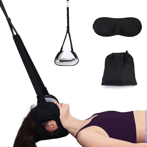 Adjustable Neck Traction Stretcher Strap for Pinched Nerves, Portable and Easy to Use with Release Buckle, Neck Decompression Device with Ear Hole for Indoors or Outdoors (Black 2)
