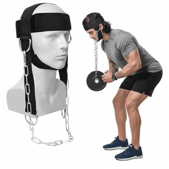 Adjustable Neck Trainer Harness with Long Steel Chain for Weight Lifting & Neck Strength Exercise