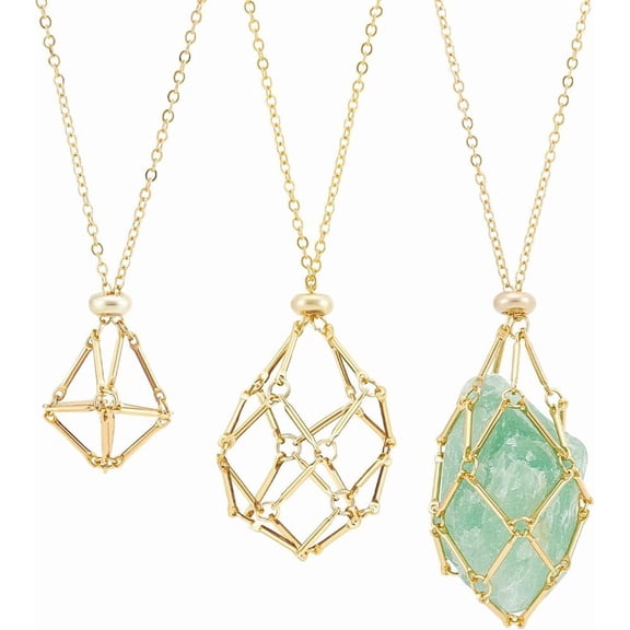 Adjustable Necklace Holder Empty Stone Holder Nets Necklace Pendant with Empty Cage Metal Macrame Pouch for Pendant Necklaces Making Gold DIY
