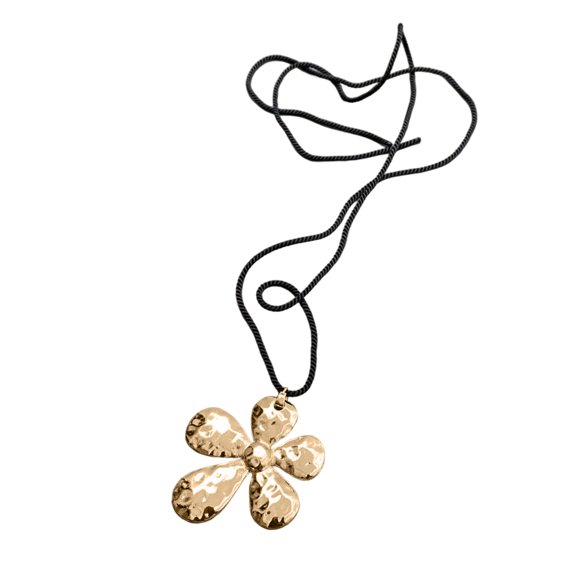 Adjustable Necklace Textured Flower Pendant Neckchain Fashionable Accessory