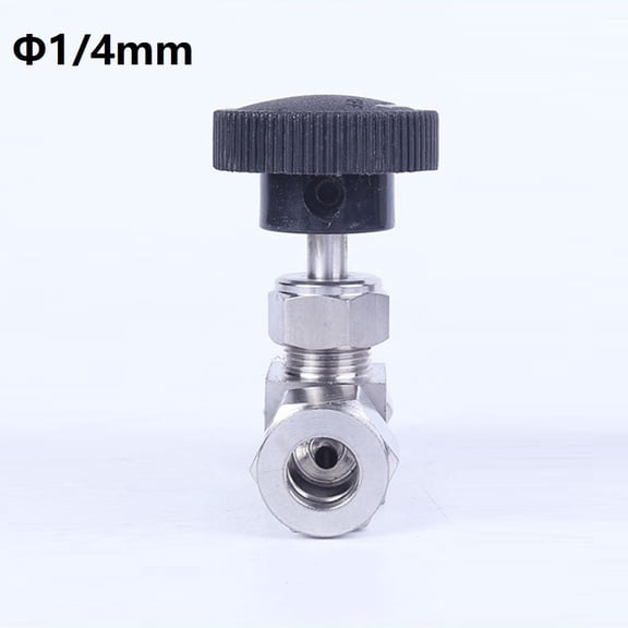 Adjustable Needle Valve 1/4 Inch OD 304 Stainless Steel Flow Controller Manual Shutoff for Oil Water Gas Air Steam High Pressure 16MPA PTFE Seal Design for Industrial Use(Φ1/4mm)