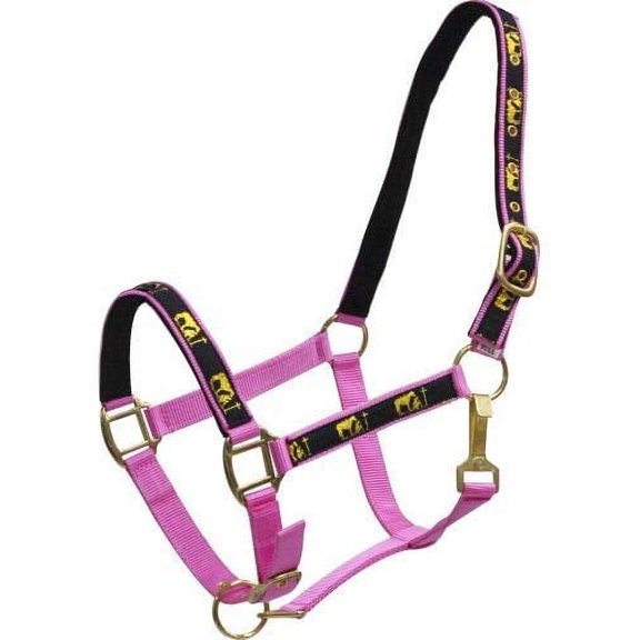 Adjustable Neoprene Lined Nylon Halter w/ "Praying Cowboy" Overlay (Pink)