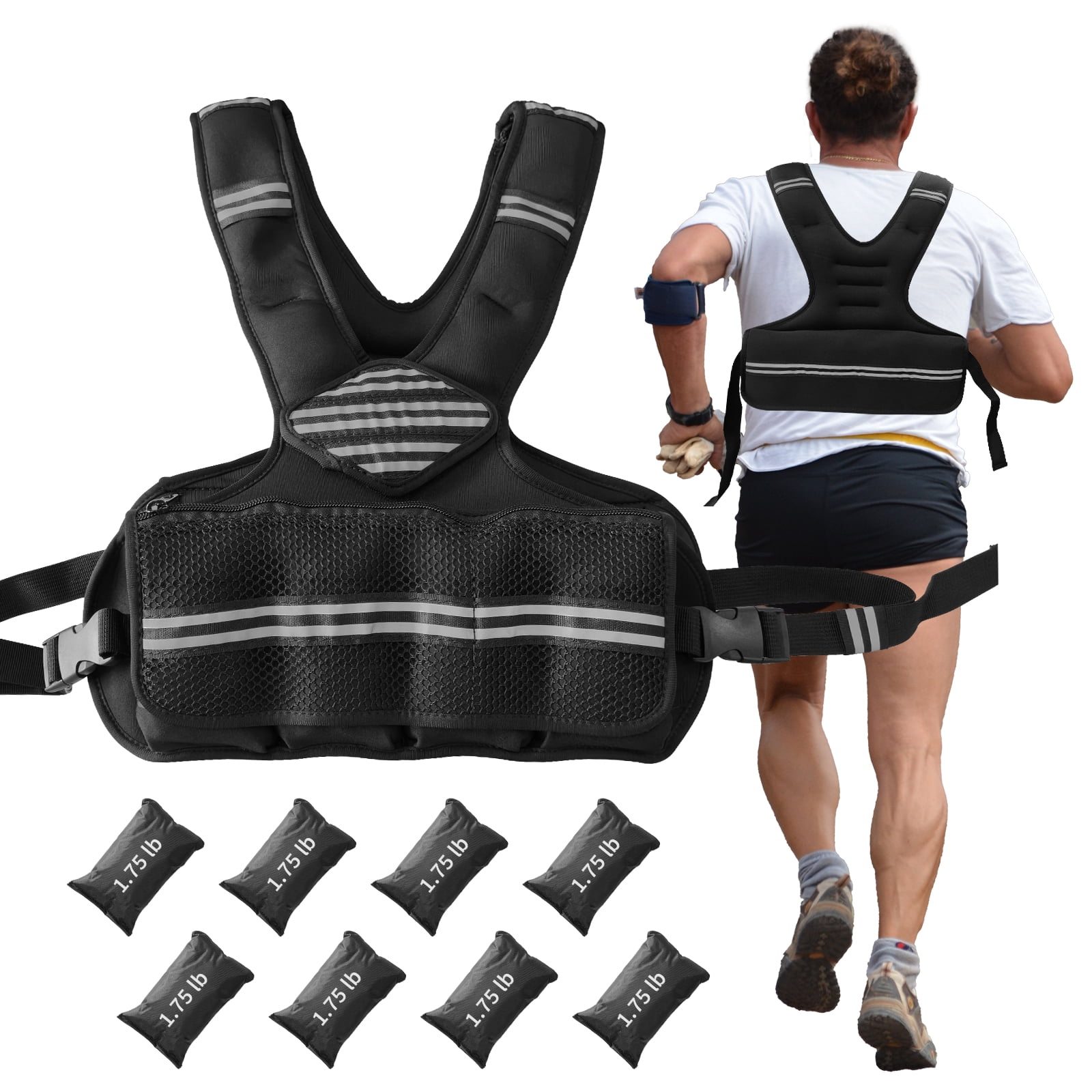 Adjustable Neoprene Weighted Vest for Men Women, Reflective Workout Training Vest with Multiple Pockets, Secure Fitness Gear for Running Walking Gym Strength Training