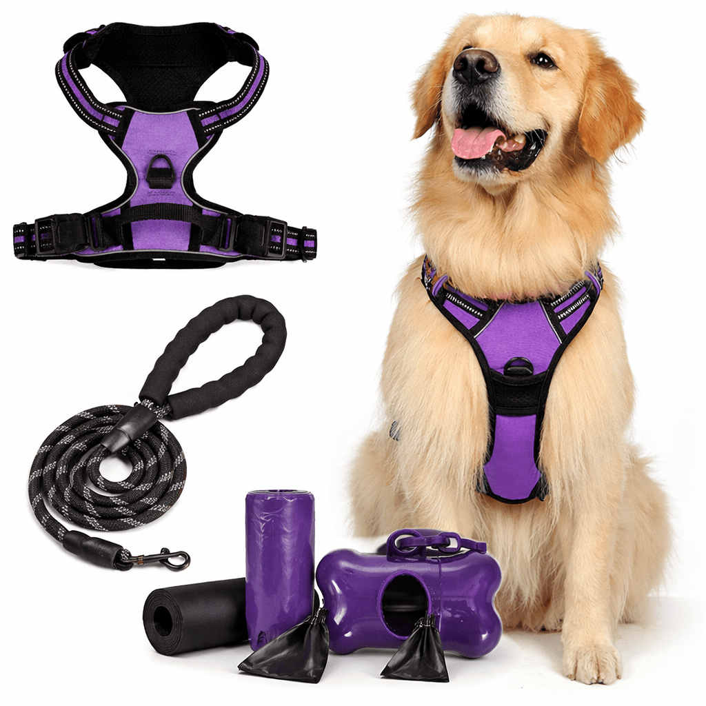 Adjustable No Pull Dog Harness with Leash and Poop Bag Dispenser Set – Reflective and Comfortable for Walking & Outdoor Activities