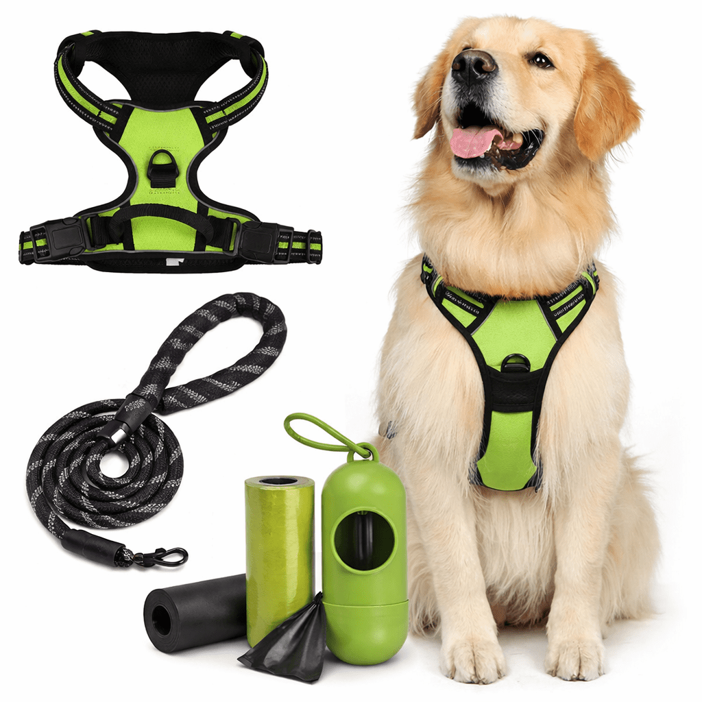 Adjustable No Pull Dog Harness with Leash and Poop Bag Dispenser Set – Reflective and Comfortable for Walking & Outdoor Activities
