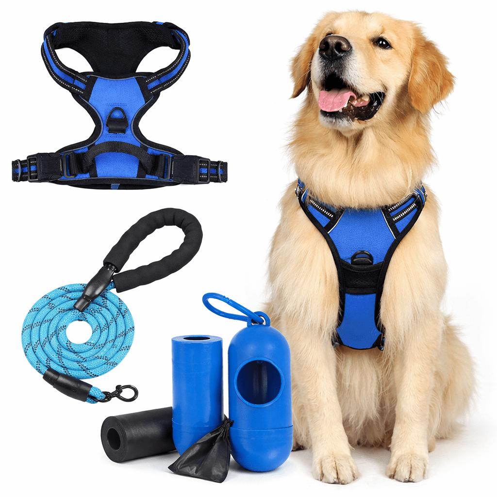 Adjustable No Pull Dog Harness with Leash and Poop Bag Dispenser Set – Reflective and Comfortable for Walking & Outdoor Activities
