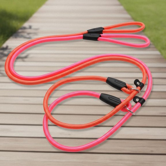 Adjustable No-Pull Dog Leash Set  Slip Lead Quick-Release Safety Lock (Pink & Orange)