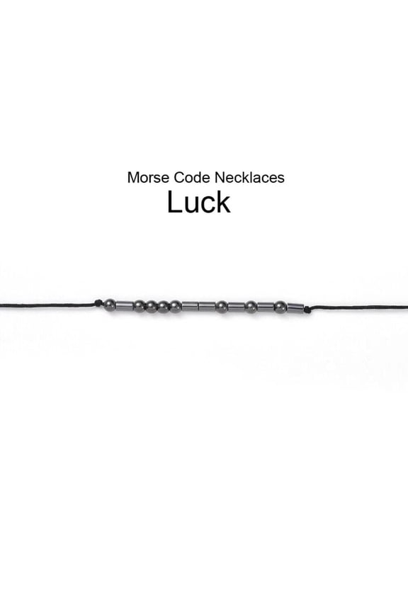 Adjustable Non-Magnetic Hematite Necklace Beads Morse Code Word Luck 30.7 Inch Lobster Clasp P685