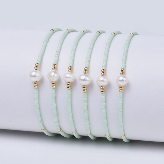 Adjustable Nylon Cord Bead Bracelets with Japanese Seed Beads and Pearl Azure 2 inch~2-3/4 inch(5~7.1cm) Nylon