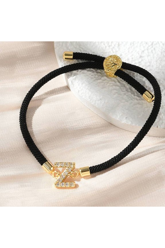 Adjustable Nylon Cord Bracelets Brass Micro Pave Cubic Zirconia Letter Charms Jewelry for Women Men Rack Plating Long-Lasting Plated Letter Z