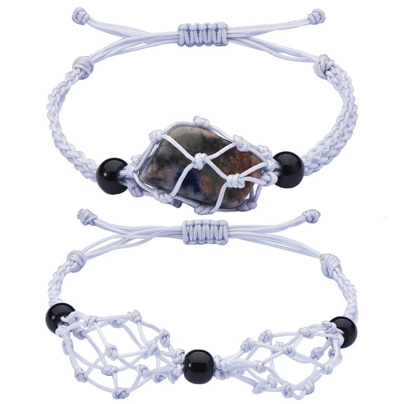 Adjustable Nylon Cord Macrame Pouch Bracelet Making with Glass Beads Gainsboro 2 styles 1pc/style 2pcs/set