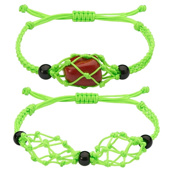 Adjustable Nylon Cord Macrame Pouch Bracelet Making with Glass Beads Lime Green Inner Diameter: 1-7/8~3-1/4 inch(4.7~8.4cm) 1pc/style 2pcs/set