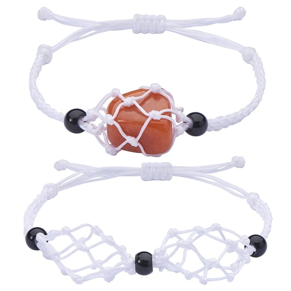 Adjustable Nylon Cord Macrame Pouch Bracelet Making with Glass Beads White Inner Diameter: 1-7/8~3-1/4 inch(4.7~8.4cm) 2 styles 1pc/style 2pcs/set