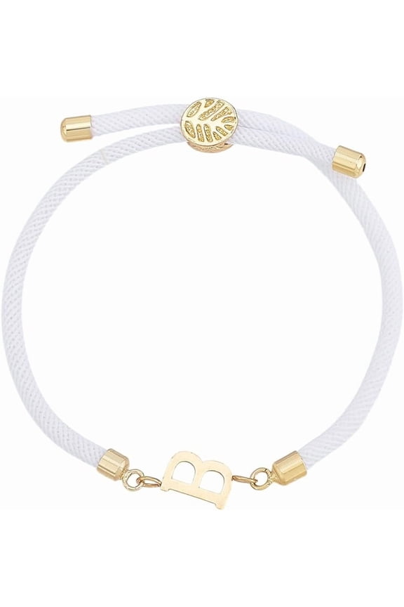 Adjustable Nylon Cord Slider letter Bracelet Dainty Initial Charm Bracelet for Women Golden 304 Stainless Steel Letter A-Z Bracelet Cute for Daily Wear White DIY