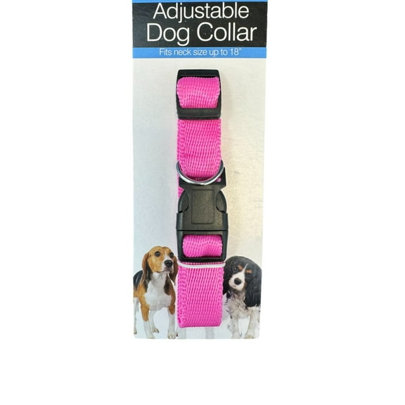Adjustable Nylon Dog Collar with Side Squeeze Quick Release – Durable, Comfortable, Fits Neck Sizes Up to 18", Pink