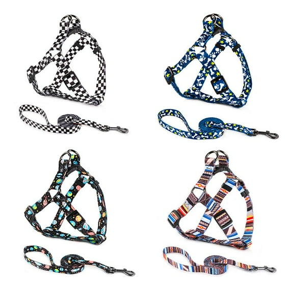 Adjustable Nylon Dog Harness Leash Set Printed Puppy Vest Pet Walking Training Leash Lead for Small Medium Dogs Chihuahua Perros