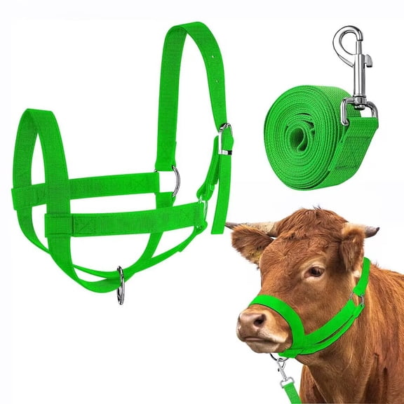 Adjustable Nylon Livestock Cattle Halters for Horse Donkey Goat Foal with Leading RopeM Green
