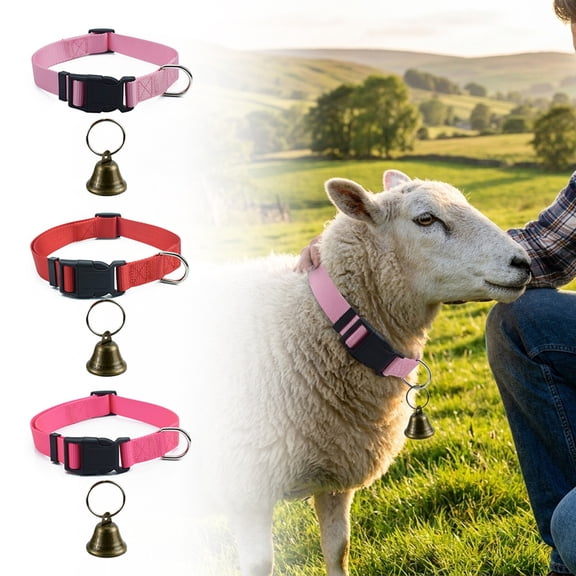Adjustable Nylon Livestock Collar with Copper Bell Durable Training Necklace for Goat Sheep Cattle Horse Anti-Loss Pasture Safety Accessory,A#0625-194