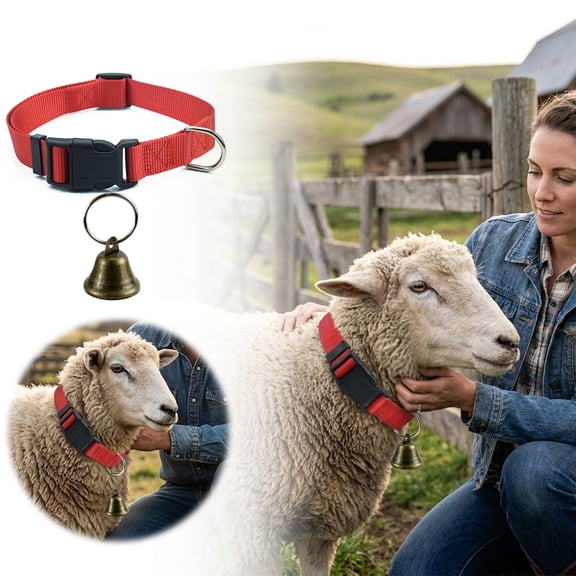Adjustable Nylon Livestock Collar with Copper Bell Durable Training Necklace for Goat Sheep Cattle Horse Anti-Loss Pasture Safety Accessory,A#0625-195