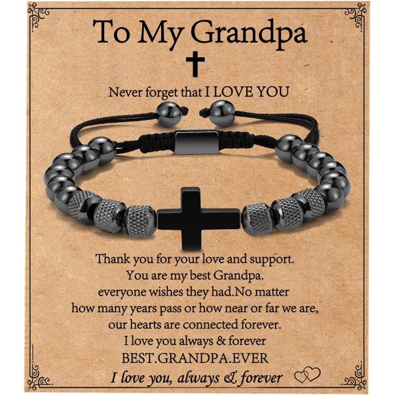 Adjustable Obsidian Cross Bracelet for Men and Boys, Stainless Steel Cross Pendant, Christian Religious Gift for Communion Confirmation-tomygrandpa-