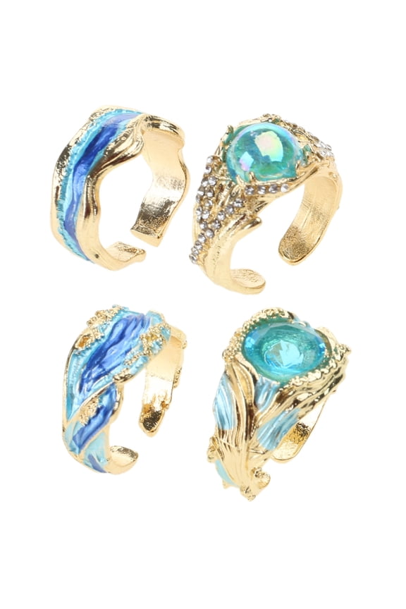 Adjustable Oceans Waving Rings Inspirational Sea Elegant Designs Silver Sturdy Alloy Resin Crafted Gifts for Women
