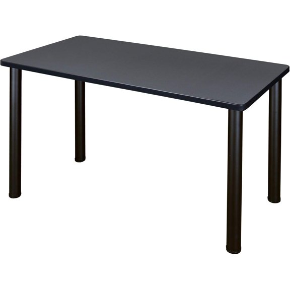 Adjustable Office Table - 24x48" Laminate Conference Table with Wheels - Grey & Black
