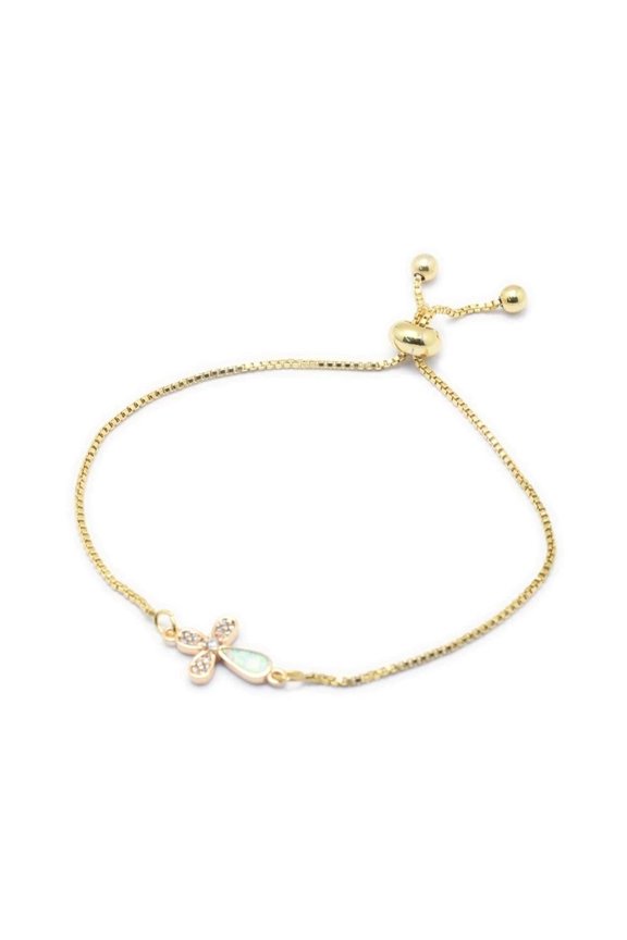 Adjustable Opal Butterfly Bracelets Slider Zirconia Plated Cross Aquamarine P514