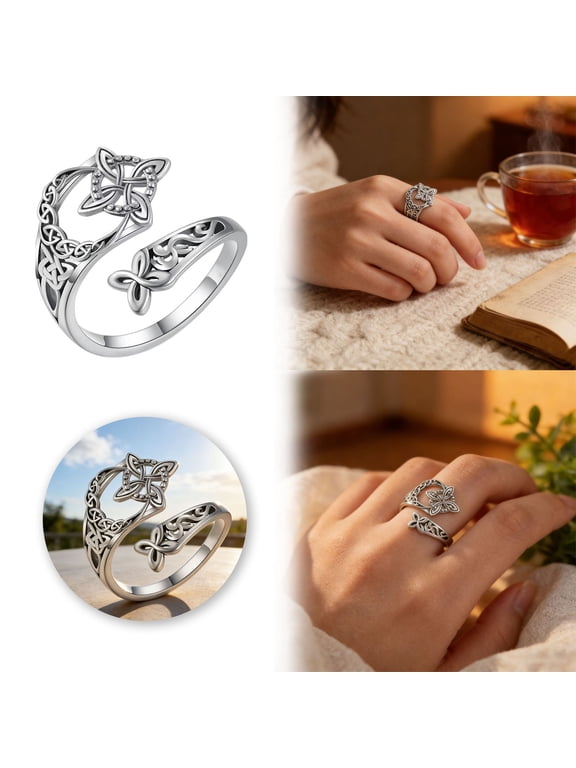 Adjustable Open Celtic Knot Ring  Zinc Alloy Hollow-Out Geometric Design, Middle Finger Thumb Ring for Women, Irish Jewelry, Versatile Stacking Ring