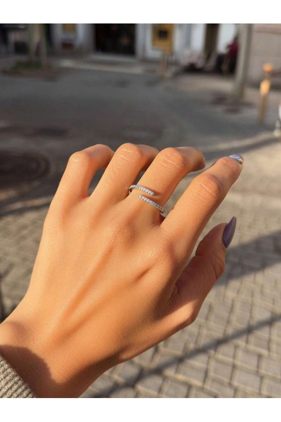 Adjustable Open Crossover Pave Cubic Zirconia Ring In Silver