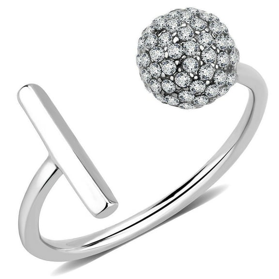 Adjustable Open Cuff Bar And Ball Pave Set Diamond Ring 1.8 Ct Diamond 14K White Gold Over