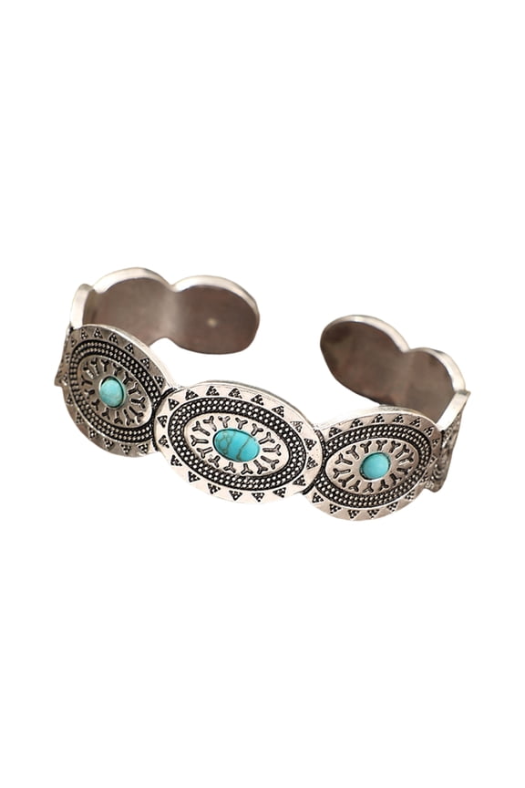 Adjustable Open Cuff Bracelet Accessory with Natural Turquoise for Trendy Look